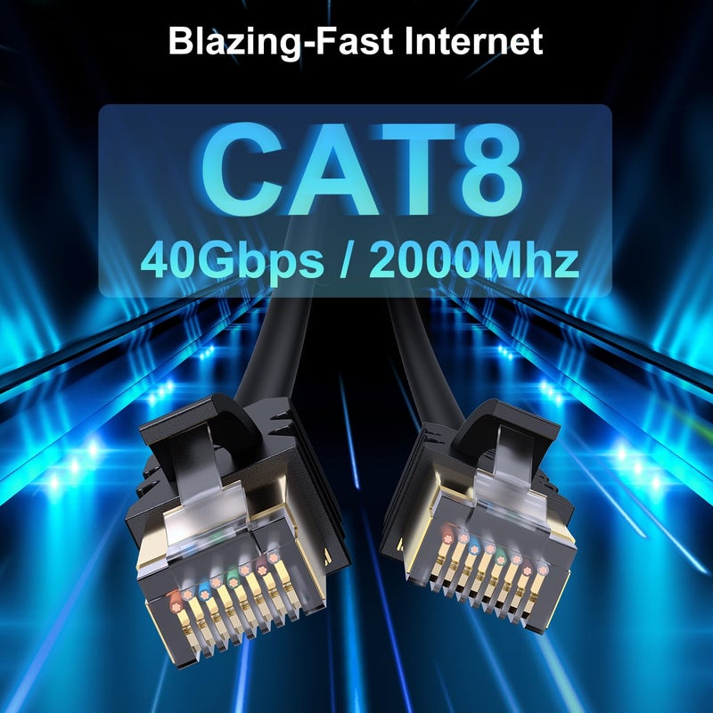 JD Cat 8 Ethernet Cable, High Speed 40 Gbps 2000 Mhz 26AWG with Gold Plated RJ45 Connector, S/FTP Network Cord Compatible for Gaming PC PS5 Xbox Modem Router, 15 ft - Image 2